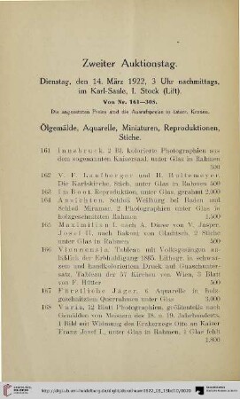 Ölgemälde, Aquarelle, Miniaturen, Reproduktionen, Stiche (Nr. 161-195)