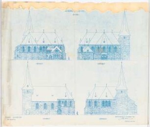 Erweiterung der Remaklus-Kirche, Thommen: Ost-, Nord-, Süd- und Westansicht 1:100