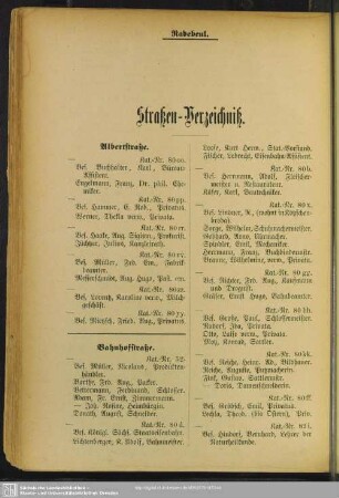 Häuserbuch : Straßen-Verzeichniß