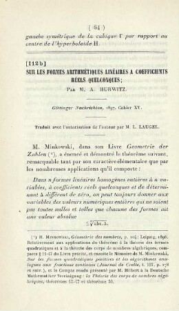 Sur les Formes Arithmétiques Linéaires a Coefficients réels Quelconques.