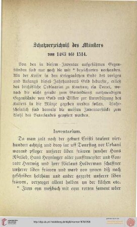 Schatzverzeichniß des Münsters von 1483 bis 1514