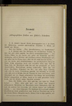 Auswahl von pädagogischen Stellen aus Fichte's Schriften.