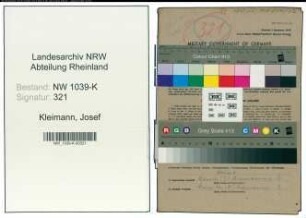 Entnazifizierung Josef Kleimann , geb. 16.09.1906 (Angestellter)