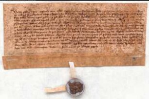 Ein Transsumpt der Urkunde König Adolfs, womit dieser aus Gunst gegenüber dem Grafen von Kleve der Pfandsumme Duisburg noch 1400 Mark hinzufügt. Datum 1312 feria III post octavas Pasche. Siegel neu angehängt, Umschrift beschädigt, Rücksiegel zerstört. Schleidgen, Kleve-Mark Urkunden Regesten, Bd. 1, Nr.87.