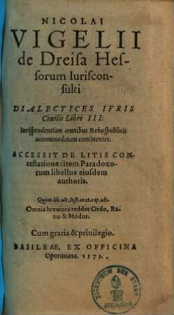Dialectices iuris civilis libri III.