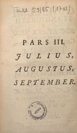 Pars III. Julius, Augustus, September.