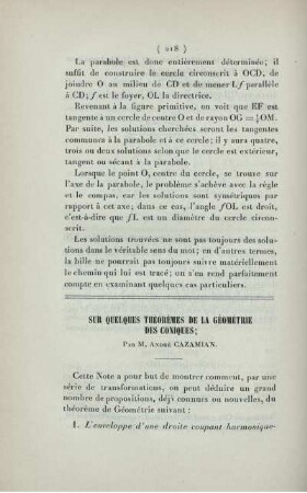 Sur quelques théorèmes de la géométrie des coniques.