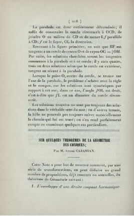 Sur quelques théorèmes de la géométrie des coniques.