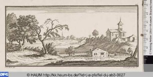 Landschaft mit Dorf und kleiner Kirche