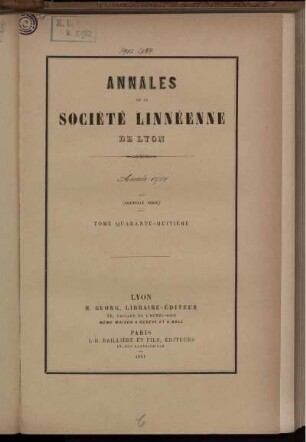 48: Annales de la Société Linnéenne de Lyon et des Société Botanique de Lyon, Société d'Anthropologie et de Biologie de Lyon réunies