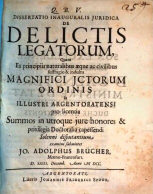 Dissertatio Inauguralis Iuridica De Delictis Legatorum