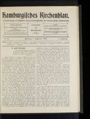 Nr. 36. Hamburg, 5. September 1909. 6. Jahrgang.