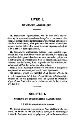 Livre I. Du Calcul Algébrique.
