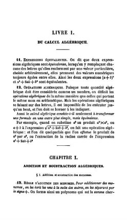 Livre I. Du Calcul Algébrique.