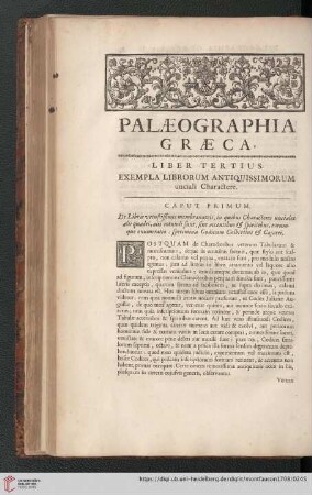 Liber tertius: Exempla Librorum Antiquissimorum unciali Charactere