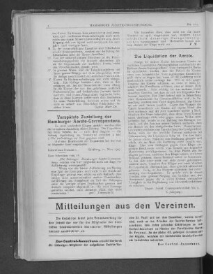 Verspätete Zustellung der Hamburger Aerzte-Correspondenz.