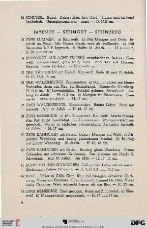 II. Fayence, Steingut, Steinzeug (Nr. 33-58)