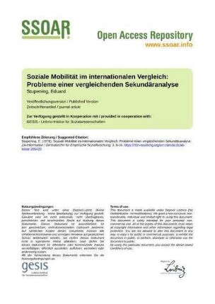 Soziale Mobilität im internationalen Vergleich: Probleme einer vergleichenden Sekundäranalyse