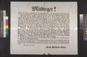 Maueranschlag: Bekanntmachung von Ernst Wilhelm Born über seine Berufung zum Leiter der Polizei-Oberdirektion; Wien, 24. April 1848