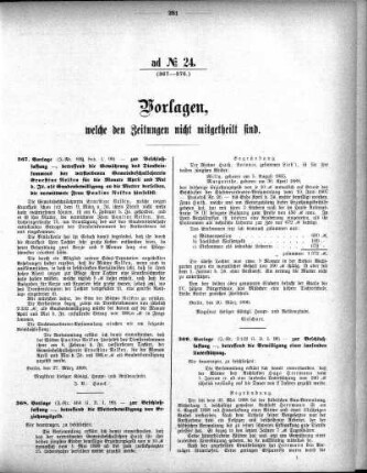 Anlage: ad No.24 (367-376.), Vorlagen, welche den Zeitungen nicht mitgeteilt sind