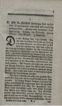 Anleitung über natürliche Begebenheiten ordentlich und vorsichtig nachzudenken. 2.verm.Aufl. T.1.2.