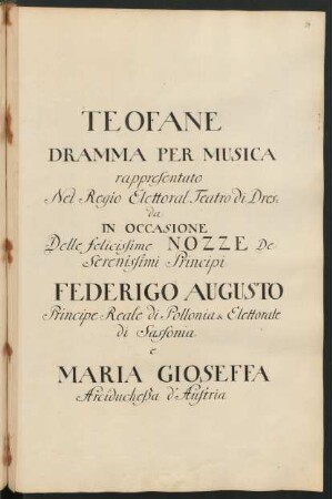 Teofane, Dramma per musica