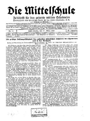 Die geistige Leistungsfähigkeit des gesunden männlichen Schülers im allgemeinen und in der Reifezeit