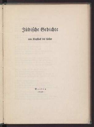 Jüdische Gedichte : von Klopstock bis Keller