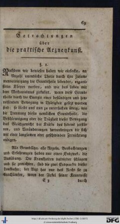 Betrachtungen über die praktische Arzneykunst.