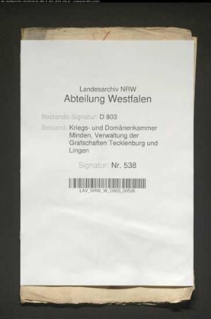 Die vom Akziseinspektor Bodenstaff für die Akziseeinnahme zu Ibbenbüren bestellte Kaution