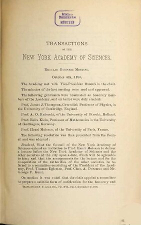 Transactions of the New York Academy of Sciences. 16. 1896/97 (1898)