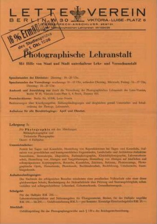 Prospekt der Photographischen Lehranstalt im Lette-Verein