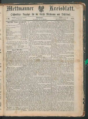 Mettmanner Kreisblatt. 1869-1871