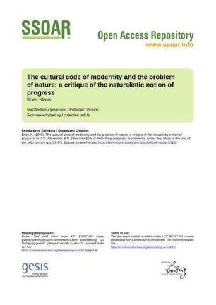 The cultural code of modernity and the problem of nature: a critique of the naturalistic notion of progress