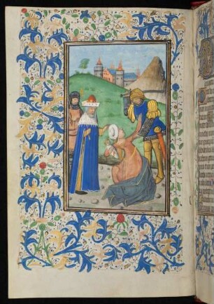 Vollbordürenseite mit Miniatur (Bethlehemitischer Kindermord) und Blattrankenbordüre