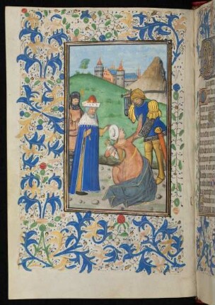 Vollbordürenseite mit Miniatur (Bethlehemitischer Kindermord) und Blattrankenbordüre