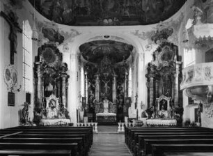 Winterbach-Waldkirch. Pfarr- und Wallfahrtskirche Mariä Schmerzen (1745; J. Dossenberger). Inneres zum Altar