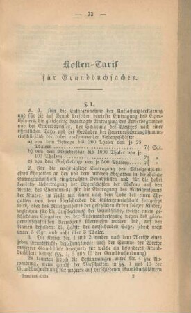 Kosten-Tarif für Grundbuchsachen