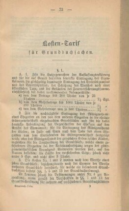 Kosten-Tarif für Grundbuchsachen
