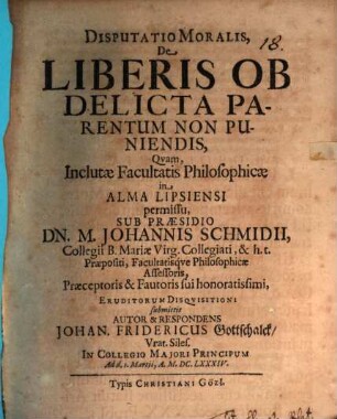 Disp. mor. de liberis ob delicta parentum non puniendis