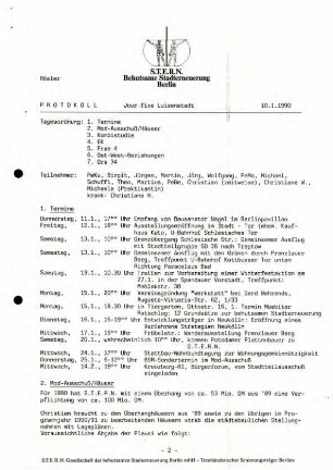 Protokolle: IBA - Jour fixe Luisenstadt, 1990