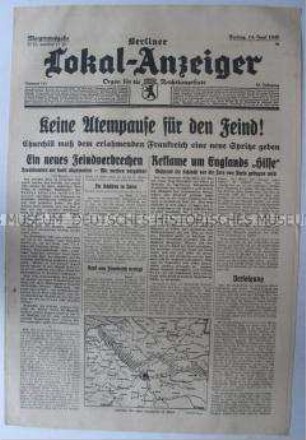 Tageszeitung "Berliner Lokal-Anzeiger" überwiegend zum Kriegsverlauf in Frankreich