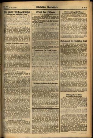 Zweite Ausgabe vom Mittwoch, den 27. April 1938.