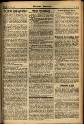 Zweite Ausgabe vom Mittwoch, den 27. April 1938.