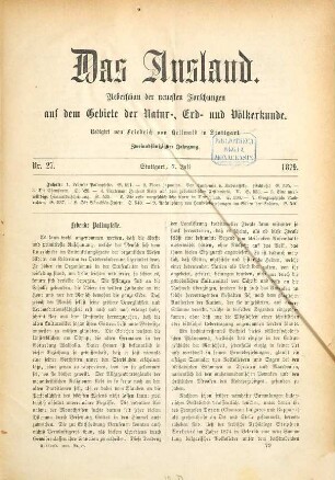 Das Ausland : Wochenschrift für Erd- und Völkerkunde. 52, 2. 1879