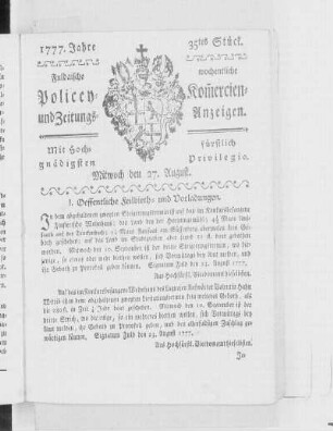 35tes Stück, Ausgabe vom 27. August 1777