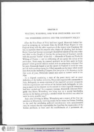 Chapter II. Waiting, warning, and war once more: 1814-1815