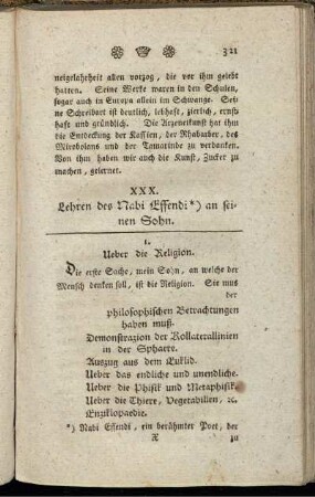 XXX. Lehren des Nabi Effendi an seinen Sohn.