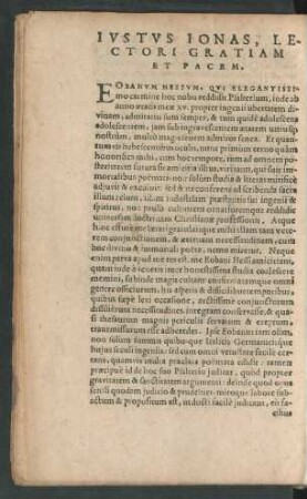 Iustus Ionas, Lectori Gratiam Et Pacem.