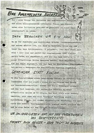 Flugschrift: Eine angemeldete Besetzung,               1981